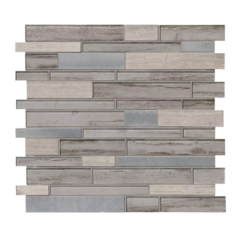 Ocotillo Blend Interlocking 12x12 Stone/Glass/Metal Mesh-Mounted Mosaic, Retail: $7.98/pc, 20 sf/bx, 20 pcs/bx, 36 lbs/bx,  FINAL PRICE: $3.99/pc, $79.80/ Box + TAX