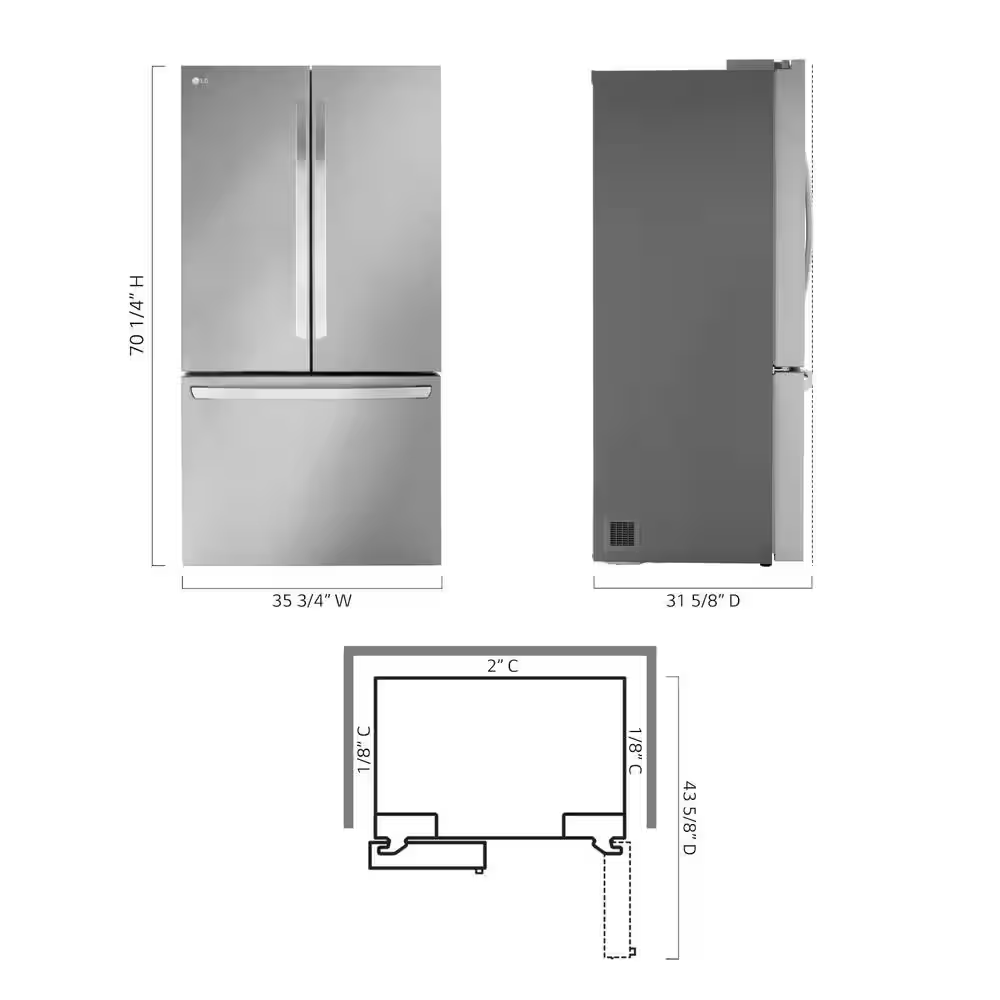 LG Counter-Depth MAX 26.5-cu ft 3-Door 36-in French Door Refrigerator with Ice Maker with Water Dispenser (Stainless Steel), LRFLC2706S/01 *JR2511, Retail: $3,199.00, FINAL PRICE: $1,379.99 + TAX