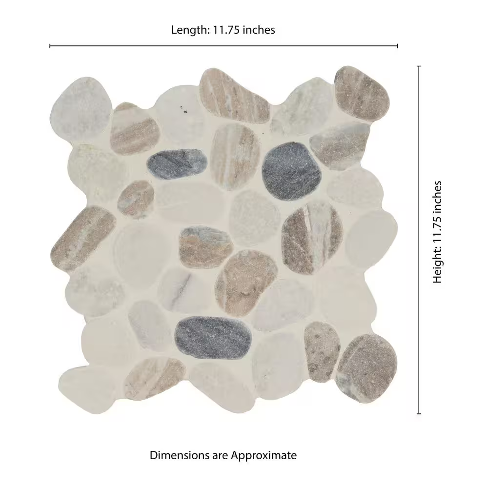 Puebla Griege Pebble 12x12 Marble Mesh-Mounted Mosaic Floor and Wall Tile, SMOT-PEB-PUEGREI, 9.1sf, 10 pcs, 40 lbs, FINAL PRICE: $5.99/pc, $59.9/box + Tax