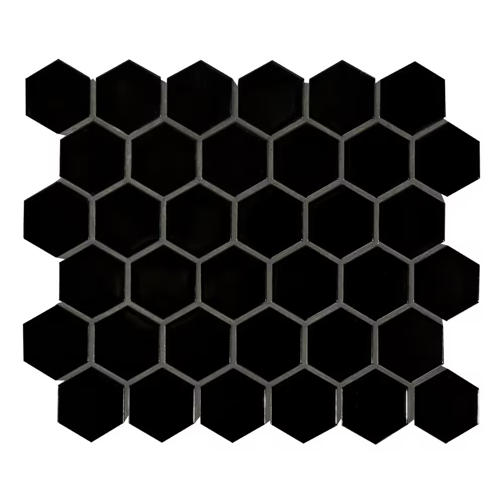 Retro Nero 2 in. Hexagon Tile 11x12 Matte Porcelain Mesh-Mounted Mosaic, SMOT-PT-RETNERO-2HEXM, 14.4sf, 15 pcs, 38 lbs, FINAL PRICE: $3.99/pc, $59.85/box + Tax