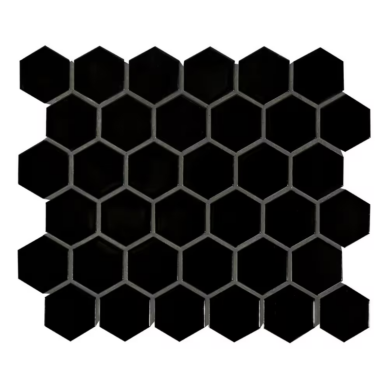 Retro Nero 2 in. Hexagon Tile 11x12 Matte Porcelain Mesh-Mounted Mosaic, SMOT-PT-RETNERO-2HEXM, 14.4sf, 15 pcs, 38 lbs, FINAL PRICE: $3.99/pc, $59.85/box + Tax