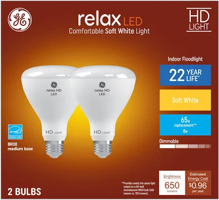 GE Relax 65-Watt EQ BR30 Soft White Medium Base (E-26) Dimmable LED Light Bulb (2-Pack)