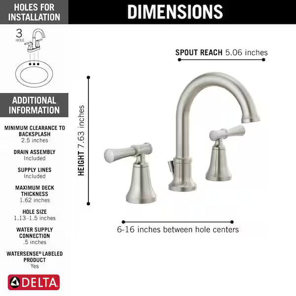 Delta Chamberlain Two Handle Widespread Bathroom Faucet in Spotshield Brushed Nickel, 35747LF-SP