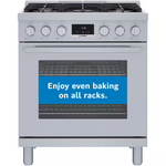 Bosch 800 Series Industrial Style 30-in 5 burners 3.9-cu Convection Oven Freestanding Dual Fuel Range (Stainless Steel), HDS8055U *JR2510, Retail: $4,399.00, FINAL PRICE: $2,799.99 + TAX