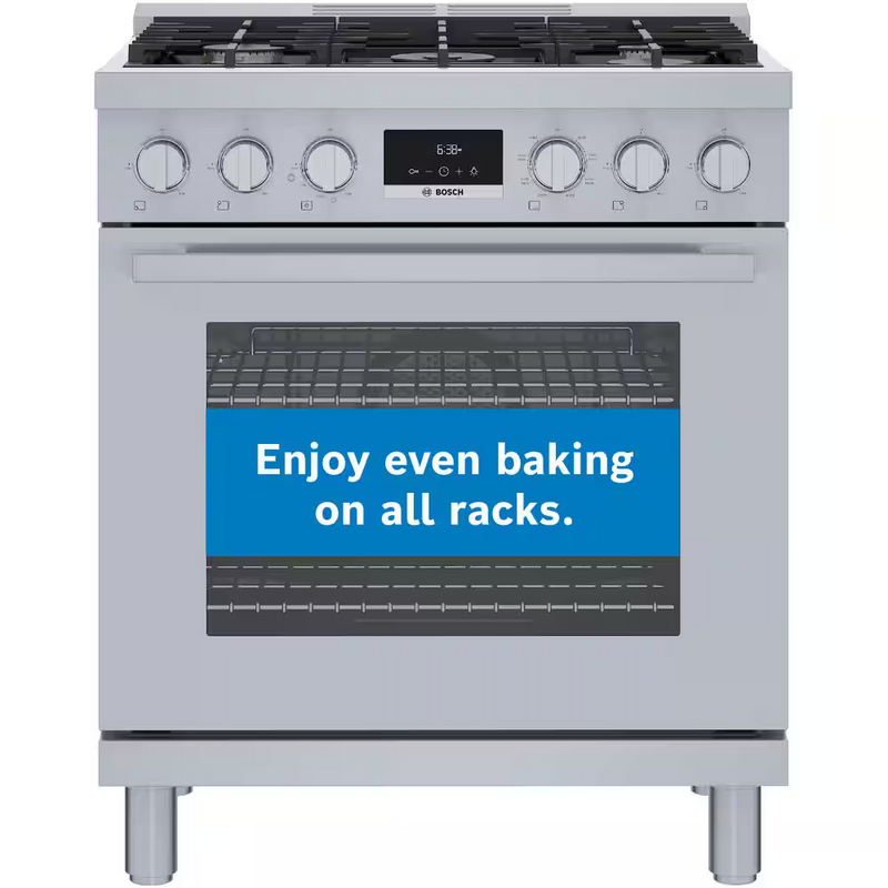 Bosch 800 Series Industrial Style 30-in 5 burners 3.9-cu Convection Oven Freestanding Dual Fuel Range (Stainless Steel), HDS8055U *JR2510, Retail: $4,399.00, FINAL PRICE: $2,799.99 + TAX