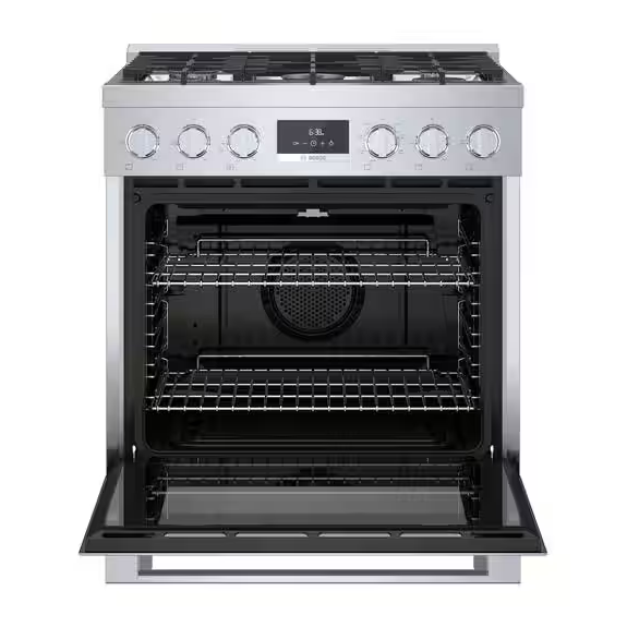 Bosch 800 Series Industrial Style 30-in 5 burners 3.9-cu Convection Oven Freestanding Dual Fuel Range (Stainless Steel), HDS8055U *JR2510, Retail: $4,399.00, FINAL PRICE: $2,799.99 + TAX