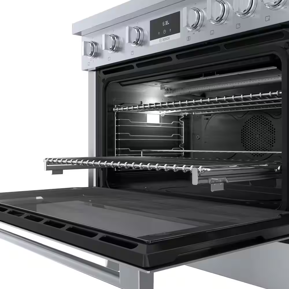 Bosch 800 Series Industrial Style 30-in 5 burners 3.9-cu Convection Oven Freestanding Dual Fuel Range (Stainless Steel), HDS8055U *JR2510, Retail: $4,399.00, FINAL PRICE: $2,799.99 + TAX