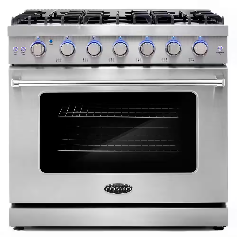 Cosmo Epgr366 36-in 6 burners 6.0-cu ft Convection Oven Freestanding Natural Gas Range (Stainless Steel), COS-EPGR366 *JR2510, Retail: $3,499.99, FINAL PRICE: $1,999.99 + TAX