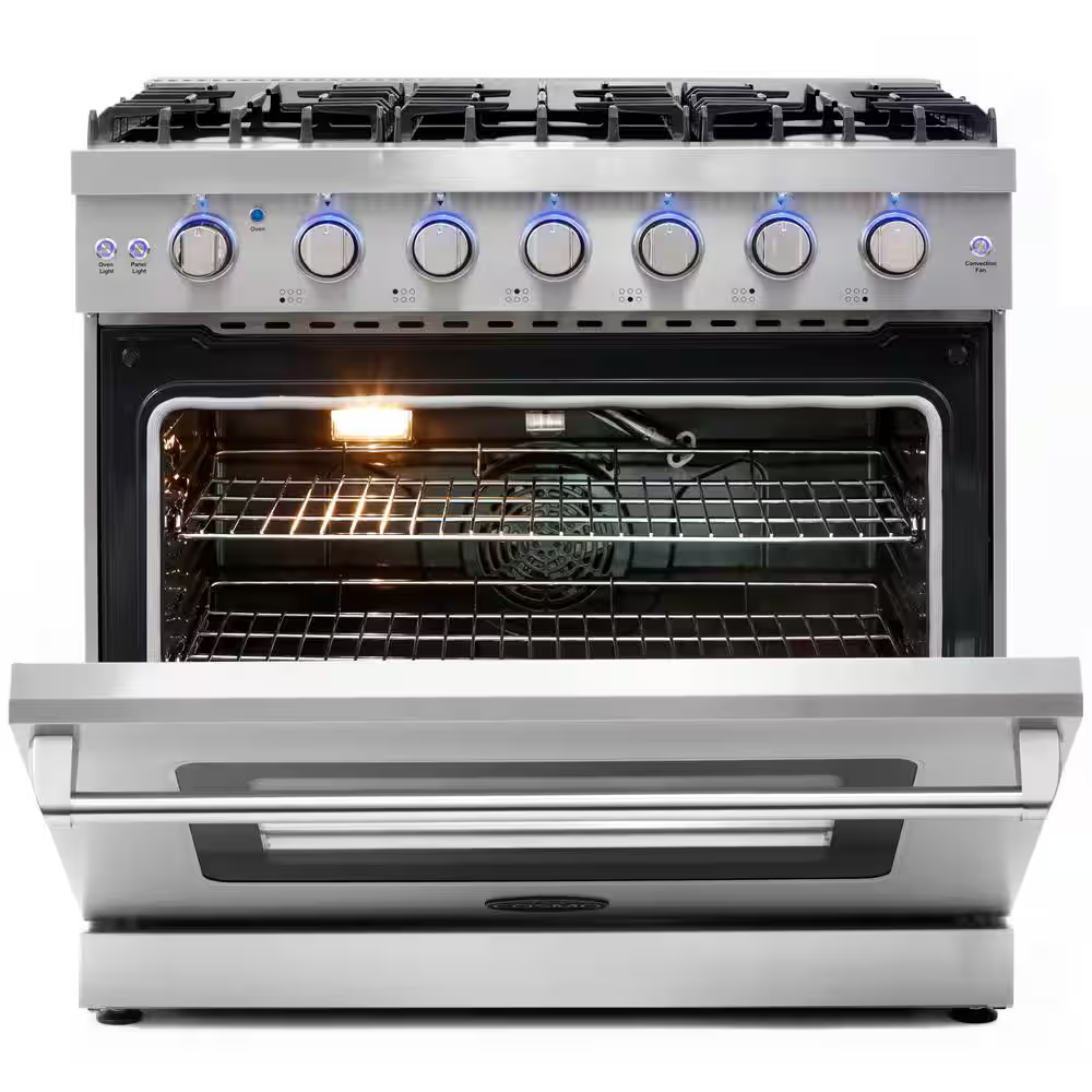 Cosmo Epgr366 36-in 6 burners 6.0-cu ft Convection Oven Freestanding Natural Gas Range (Stainless Steel), COS-EPGR366 *JR2510, Retail: $3,499.99, FINAL PRICE: $1,999.99 + TAX