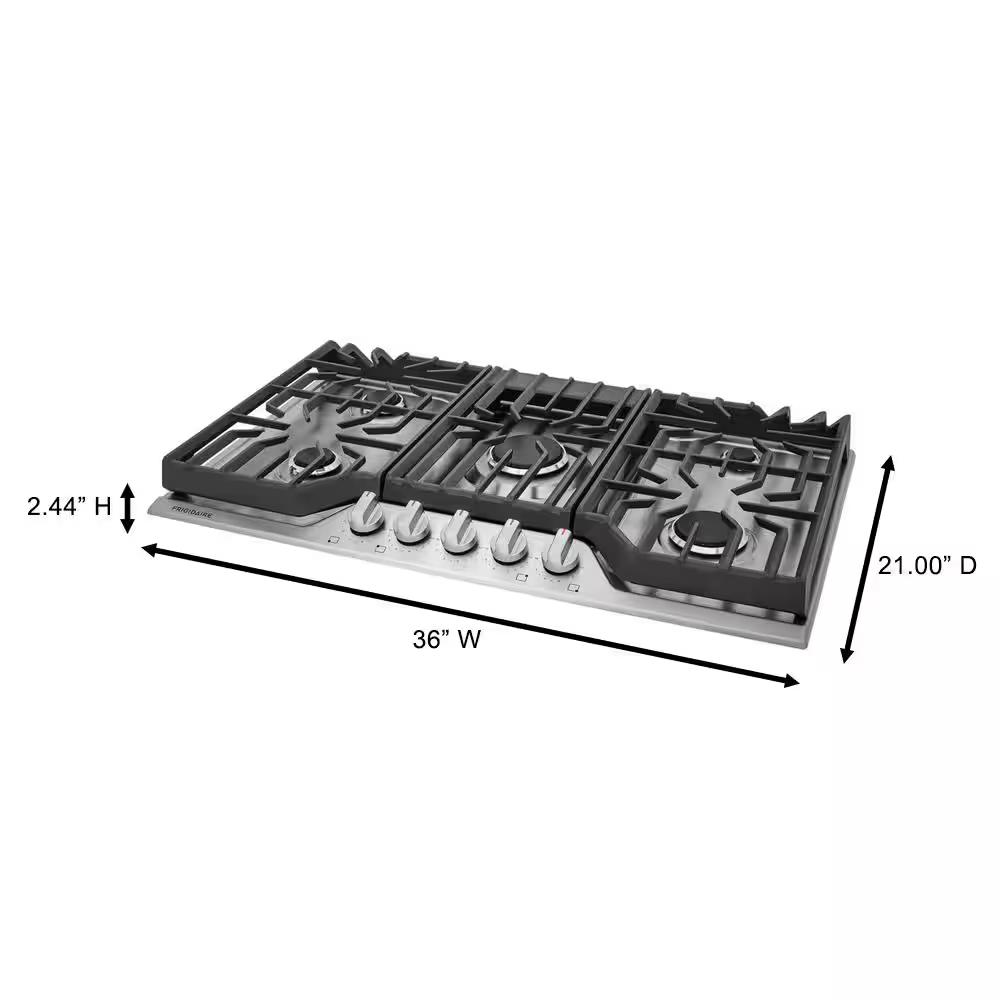 Frigidaire 36-in 5 burners Stainless Steel Gas Cooktop, FCCG3627AS *JR2508, Retail: $1,099.00, FINAL PRICE: $579.99 + TAX