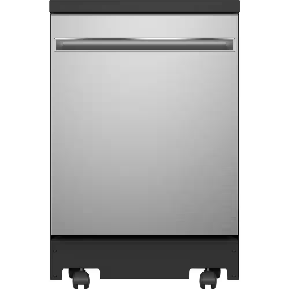 GE 24 in. Top Control Portable Stainless Steel Dishwasher with Stainless Steel Interior Sanitize 54-dBA, GPT225SSLSS, Portable on Wheels (check height)