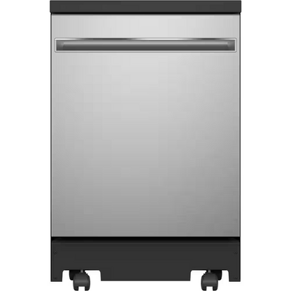 GE 24 in. Top Control Portable Stainless Steel Dishwasher with Stainless Steel Interior Sanitize 54-dBA, GPT225SSLSS, Portable on Wheels (check height)