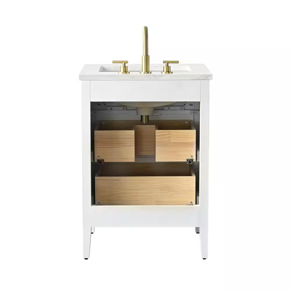 Tulip 24-in Single Sink Vanity with Engineered Carrara Top in White, Tulip13024WH [FB327], Retail: $859.00, FINAL PRICE: $599.99 + TAX