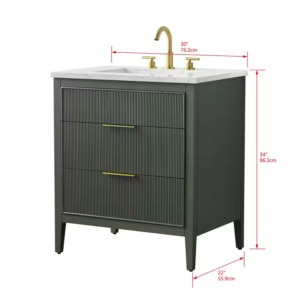 Tulip 30-in Single Sink Vanity with Engineered Carrara Top in Loden Green, Tulip13030GR, Retail: $1,031.00, FINAL PRICE: $679.99 + TAX
