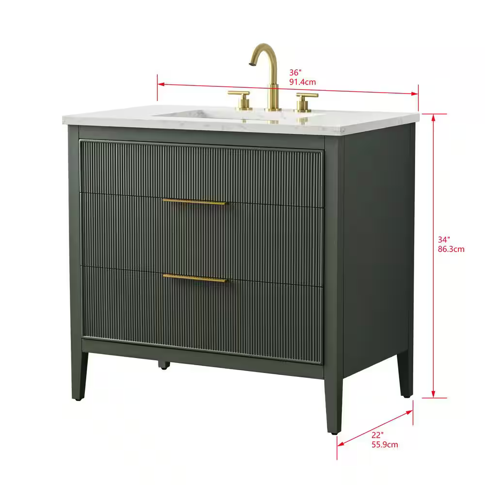 Tulip 36-in Single Sink Vanity with Engineered Carrara Top in Loden Green, Tulip13036GN [FB320], Retail: $1,145.00, FINAL PRICE: $749.99 + TAX