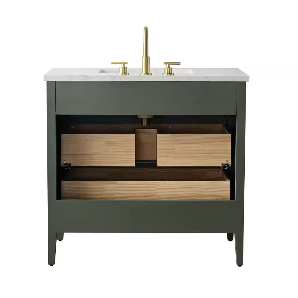 Tulip 36-in Single Sink Vanity with Engineered Carrara Top in Loden Green, Tulip13036GN [FB320], Retail: $1,145.00, FINAL PRICE: $749.99 + TAX