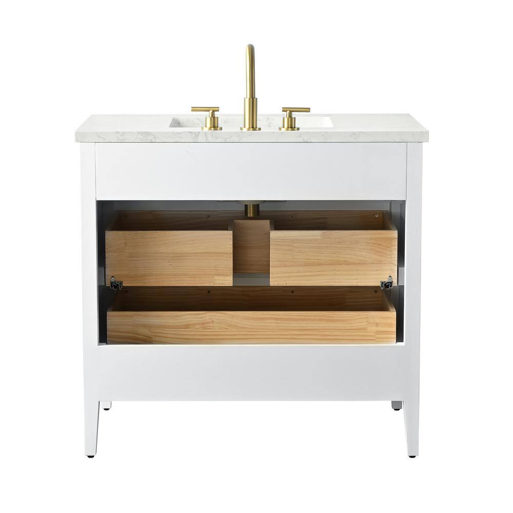 Tulip 36-in Single Sink Vanity with Engineered Carrara Top in White, Tulip13036WH {FB322}, Retail: $1,145.00, FINAL PRICE: $749.99 + TAX