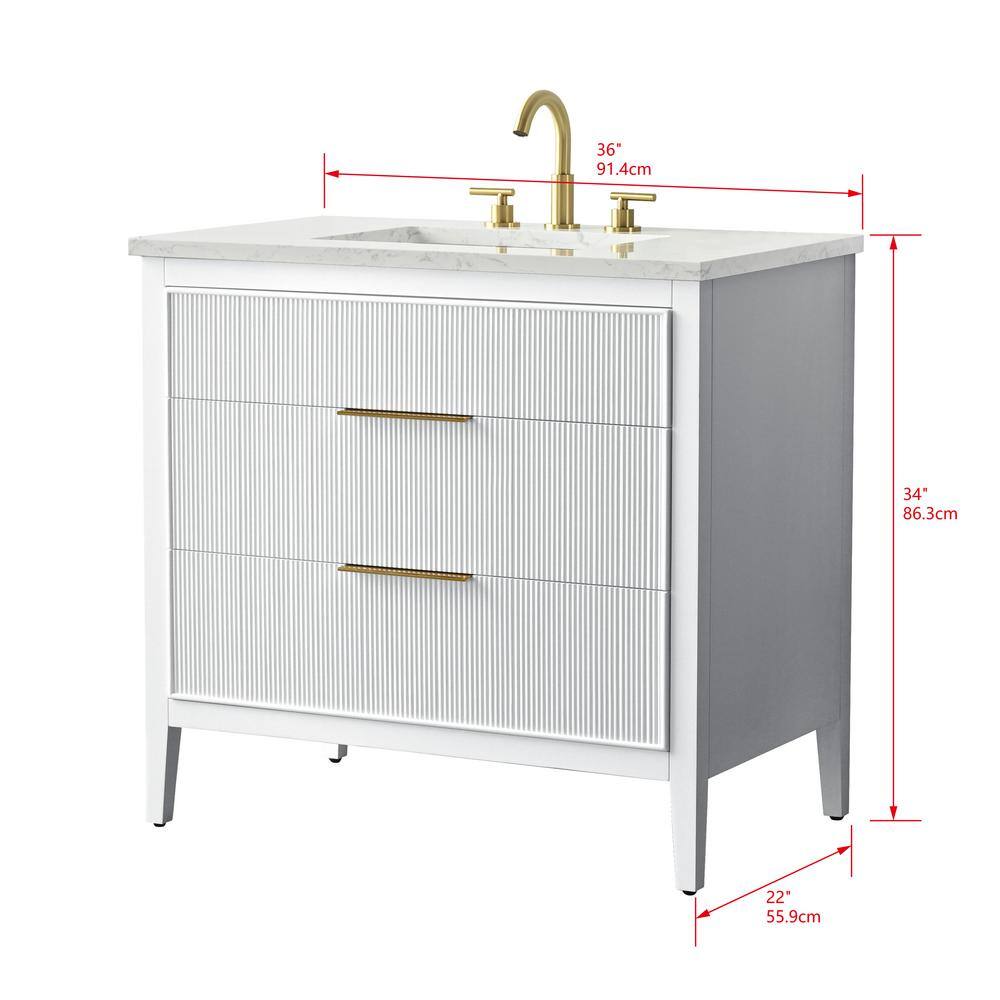Tulip 36-in Single Sink Vanity with Engineered Carrara Top in White, Tulip13036WH {FB322}, Retail: $1,145.00, FINAL PRICE: $749.99 + TAX