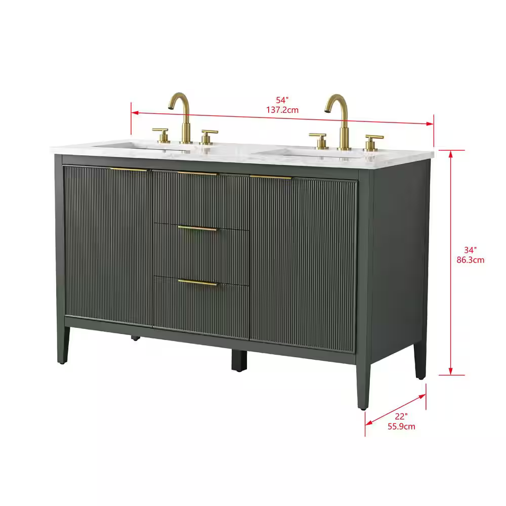 Tulip 60-in Double Sink Vanity with Engineered Carrara Top in Loden Green , Tulip13060GR [FB316], Retail: $1,590.00, FINAL PRICE: $1,299.99 + TAX