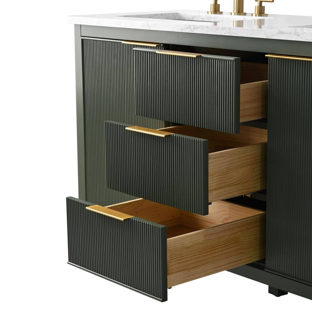 Tulip 60-in Double Sink Vanity with Engineered Carrara Top in Loden Green , Tulip13060GR [FB316], Retail: $1,590.00, FINAL PRICE: $1,299.99 + TAX