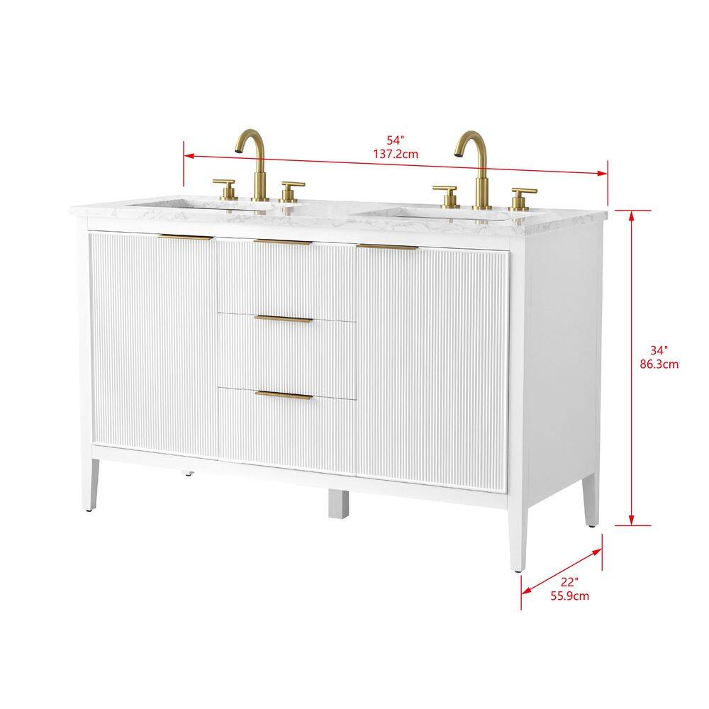 Tulip 60-in Double Sink Vanity with Engineered Carrara Top in White, Tulip13060WH [FB318], Retail: $1,590.00, FINAL PRICE: $1,299.99 + TAX