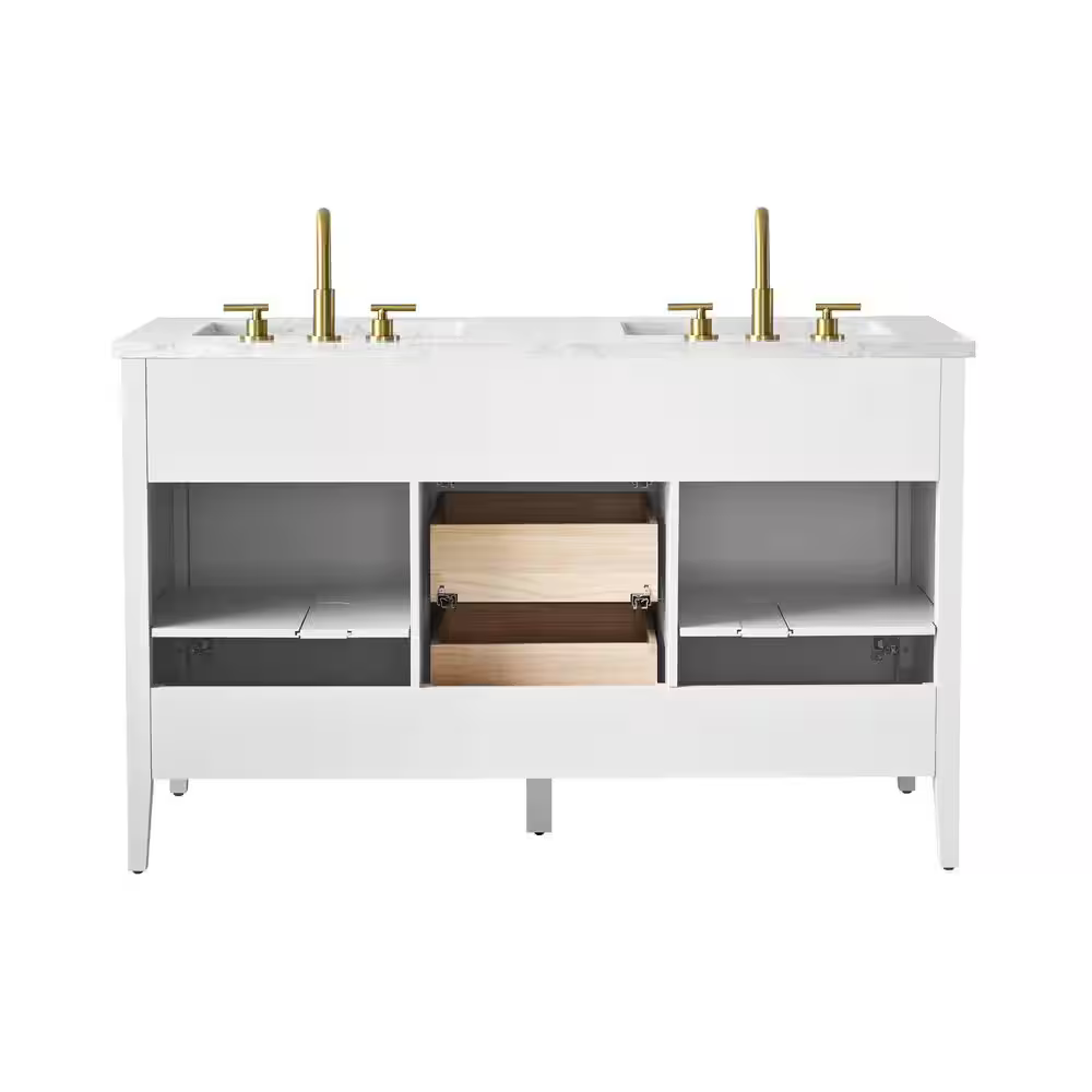 Tulip 60-in Double Sink Vanity with Engineered Carrara Top in White, Tulip13060WH [FB318], Retail: $1,590.00, FINAL PRICE: $1,299.99 + TAX