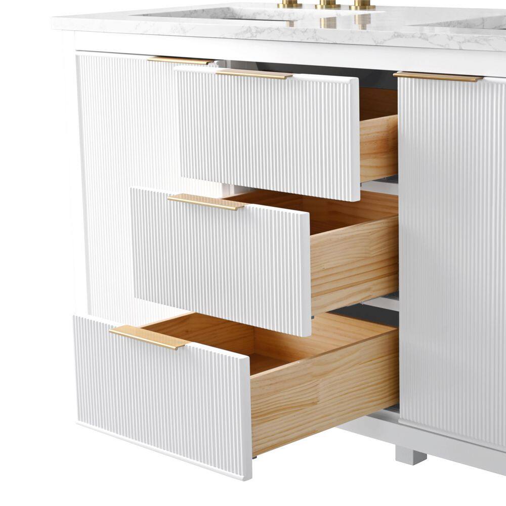 Tulip 60-in Double Sink Vanity with Engineered Carrara Top in White, Tulip13060WH [FB318], Retail: $1,590.00, FINAL PRICE: $1,299.99 + TAX