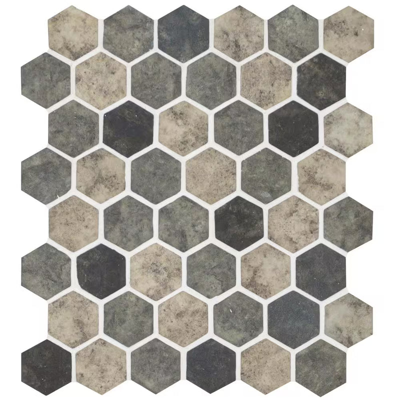 **PER PC** Urban Tapestry 2-in Hexagon 12x12 Mosaic, 14.7sf, 15 pcs, 45 lbs, FINAL PRICE: $5.99/pc, $89.85/box + Tax