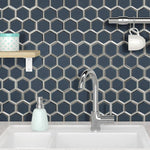 Vague Blue 3 in. Hexagon 11x12 Glass Mesh-Mounted Mosaic, SMOT-GLS-VAGBLUBEHEX8MM, 8.9sf, 10 pcs, 32 lbs, FINAL PRICE: $8.99/pc, $89.90/box + Tax
