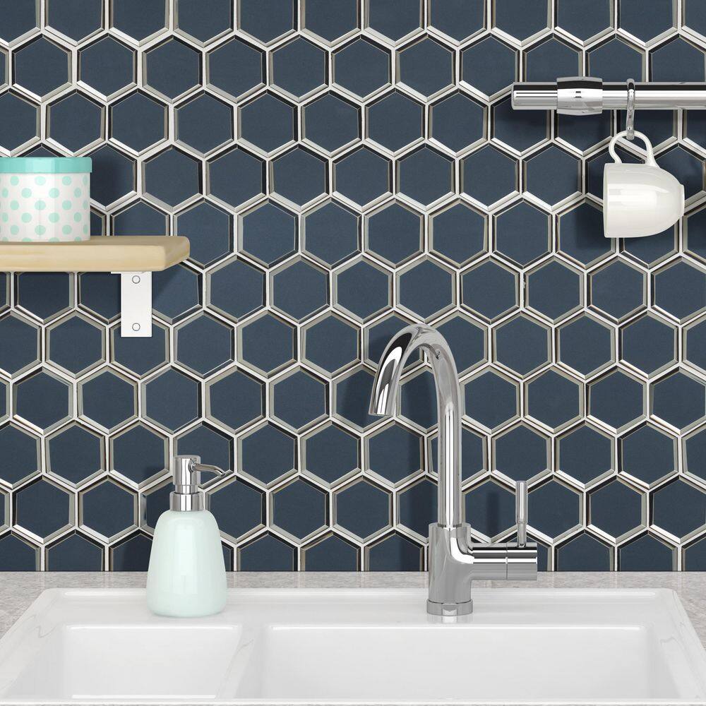 Vague Blue 3 in. Hexagon 11x12 Glass Mesh-Mounted Mosaic, SMOT-GLS-VAGBLUBEHEX8MM, 8.9sf, 10 pcs, 32 lbs, FINAL PRICE: $8.99/pc, $89.90/box + Tax