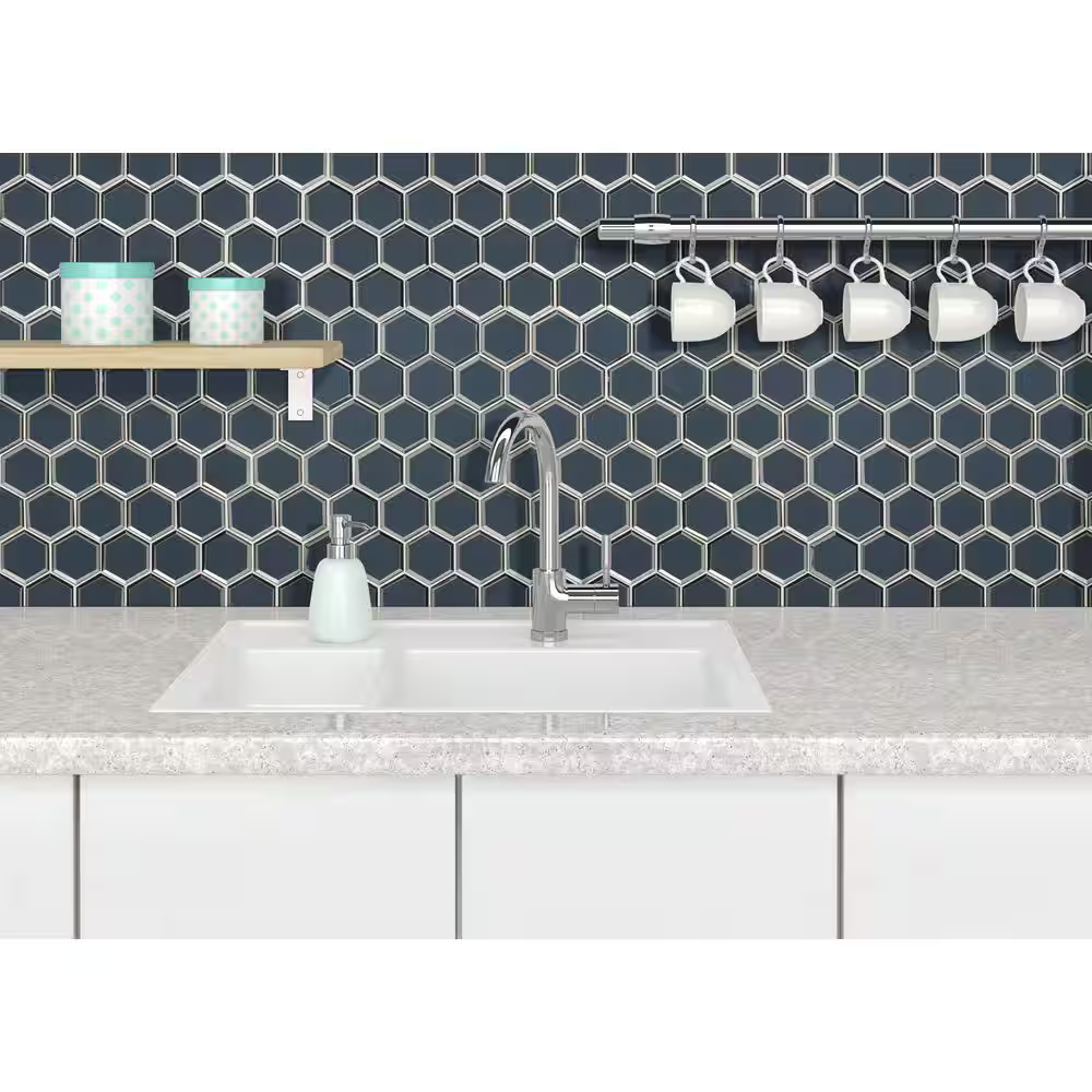 Vague Blue 3 in. Hexagon 11x12 Glass Mesh-Mounted Mosaic, SMOT-GLS-VAGBLUBEHEX8MM, 8.9sf, 10 pcs, 32 lbs, FINAL PRICE: $8.99/pc, $89.90/box + Tax