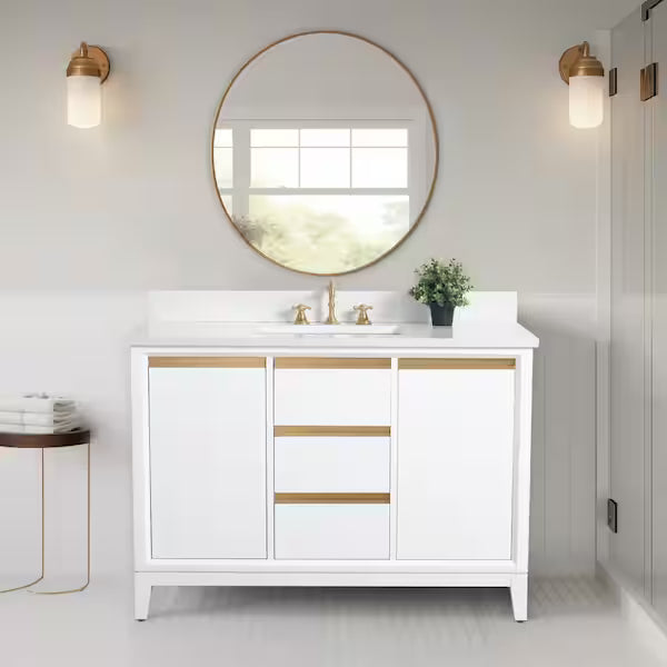 Vera Accent 48-in Single Sink Bathroom Vanity in White with Engineered Marble Top, VA8048-W, CVH48-W, Retail: $1,299.99, FINAL PRICE: $799.99