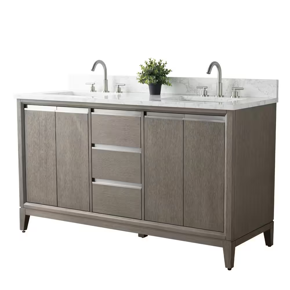 Vera Accent 60-in Double Sink Bathroom Vanity in Driftwood Grey with Engineered Marble Top, VA8060-DDG, CVH60D-DG, Retail: $1,388.00, FINAL PRICE: $999.99+ Tax