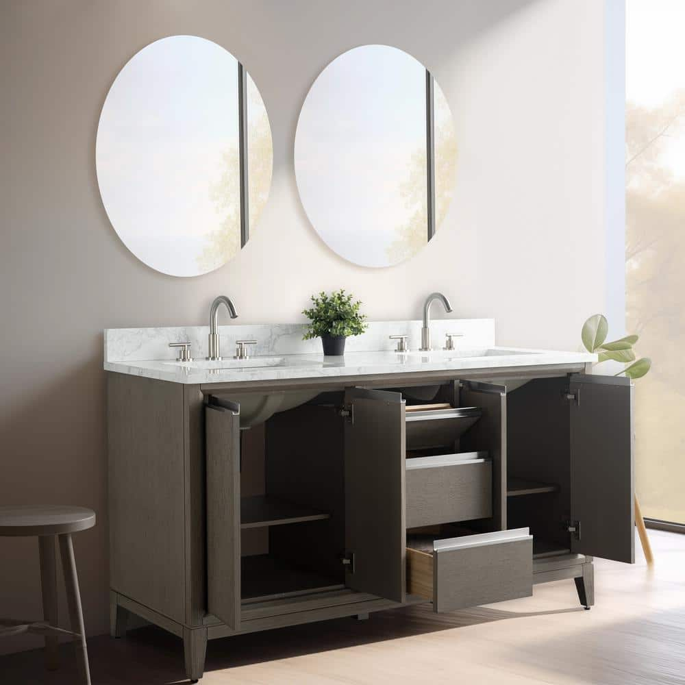 Vera Accent 60-in Double Sink Bathroom Vanity in Driftwood Grey with Engineered Marble Top, VA8060-DDG, CVH60D-DG, Retail: $1,388.00, FINAL PRICE: $999.99+ Tax