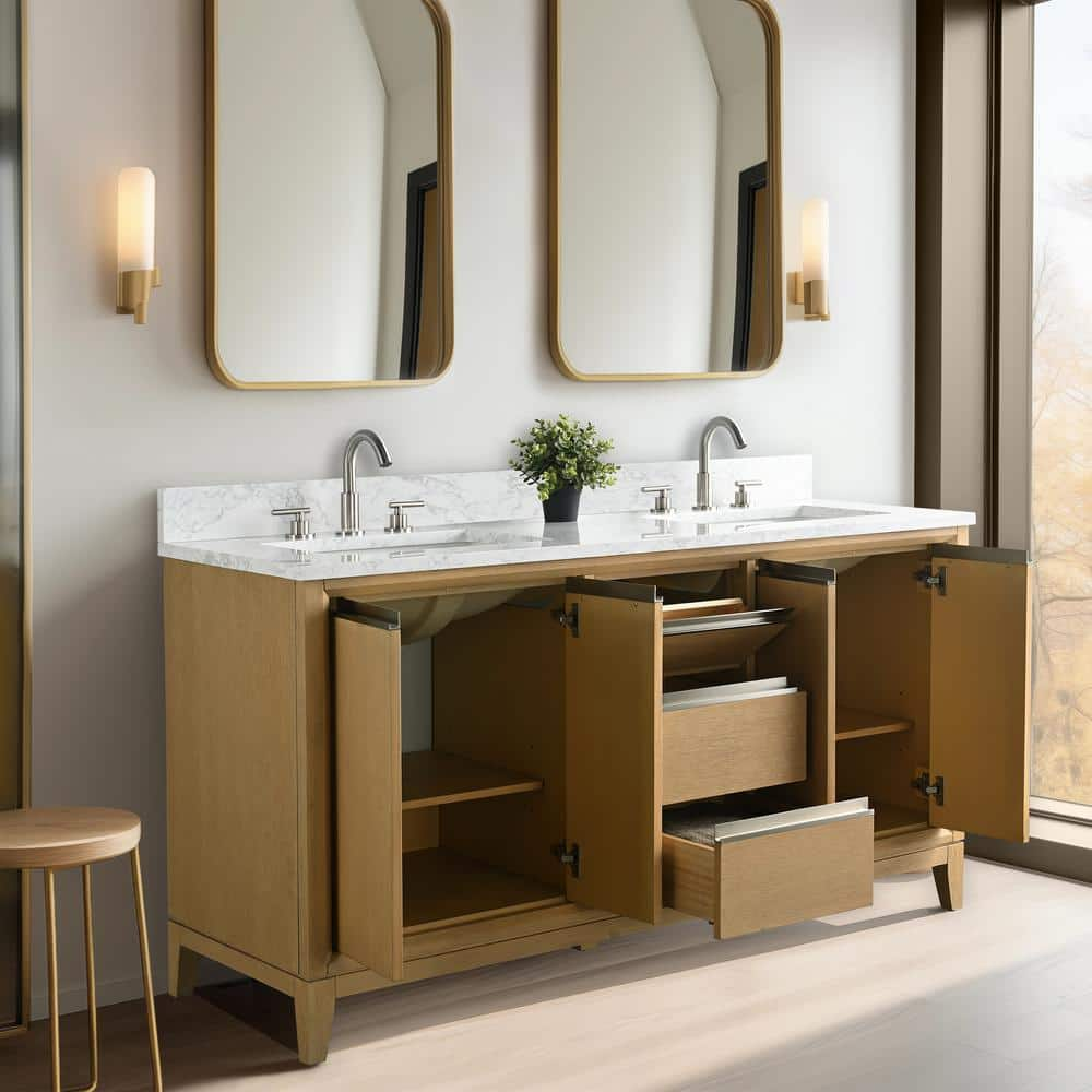 Vera Accent 60-in Double Sink Bathroom Vanity in Natural Oak with Engineered Marble Top, VA8060-DNO, CVH60D-NO, Retail: $1,402.00, FINAL PRICE: $999.99+ Tax