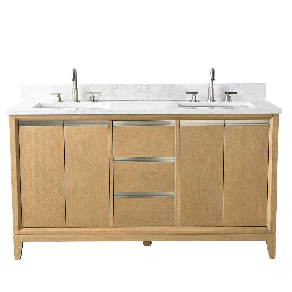 Vera Accent 60-in Double Sink Bathroom Vanity in Natural Oak with Engineered Marble Top, VA8060-DNO, CVH60D-NO, Retail: $1,402.00, FINAL PRICE: $999.99+ Tax