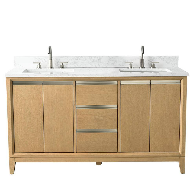 Vera Accent 60-in Double Sink Bathroom Vanity in Natural Oak with Engineered Marble Top, VA8060-DNO, CVH60D-NO, Retail: $1,402.00, FINAL PRICE: $999.99+ Tax