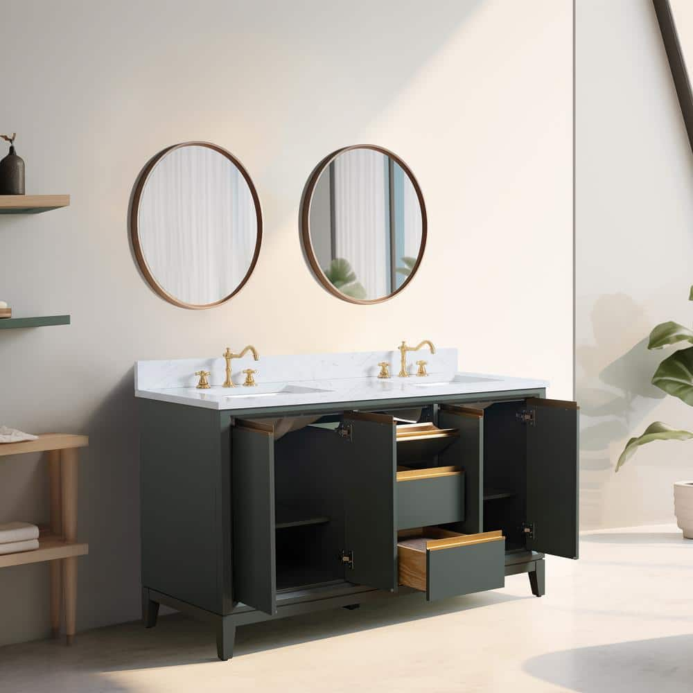 Vera Accent 60-in Double Sink Bathroom Vanity in Vintage Green with Engineered Marble Top, VA8060-DVG, CVH60D-VG, Retail: $1,354.00, FINAL PRICE: $999.99 + Tax