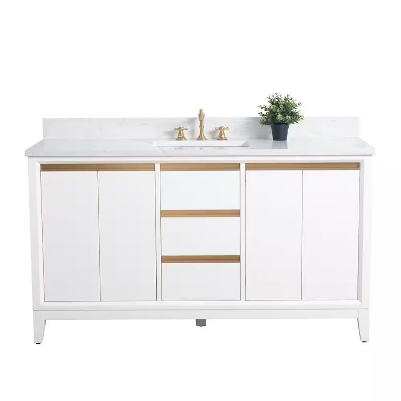 Vera Accent 60-in Double Sink Bathroom Vanity in White with Engineered Marble Top, VA8060-DW, CVH60D-W, Retail: $1,438.00, FINAL PRICE: $999.99+ Tax