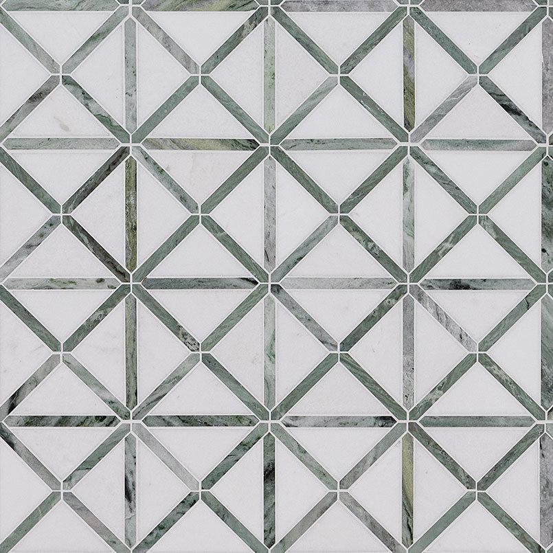 Verdant Green Geometrica 12x12  Mosaic, 10sf, 10 pcs, 50 lbs, FINAL PRICE: $5.99/pc, $59.90/box + Tax