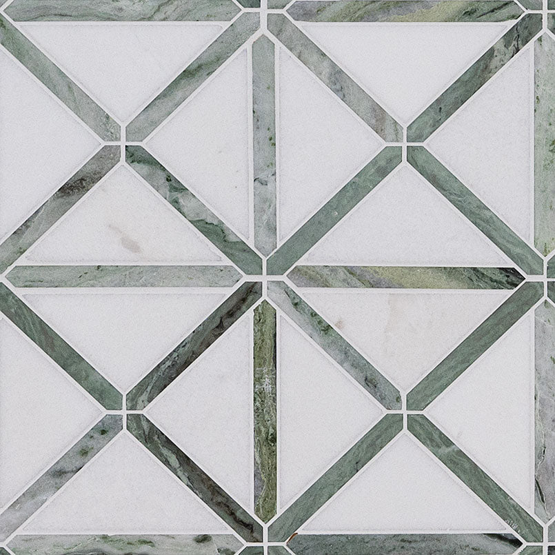 Verdant Green Geometrica 12x12  Mosaic, 10sf, 10 pcs, 50 lbs, FINAL PRICE: $5.99/pc, $59.90/box + Tax