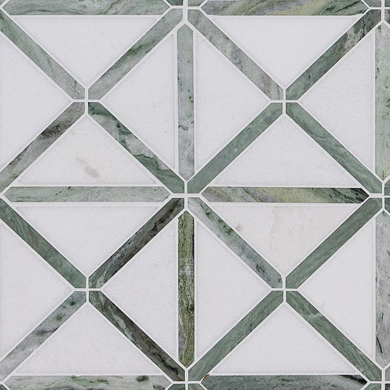 Verdant Green Geometrica 12x12  Mosaic, 10sf, 10 pcs, 50 lbs, FINAL PRICE: $5.99/pc, $59.90/box + Tax