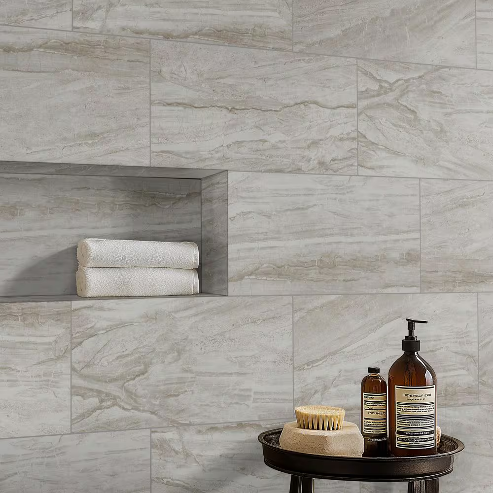 **PALLET SALE - 3 boxes (48 sqft) @ $0.39/sqft** Vigo Gris 12x24 Matte Ceramic Marble Look Floor and Wall Tile, NHDVIGRI1224, 9.65mm, 8pcs, 61.6 lbs, 16sf, Retail: $0.89/sf, $14.22/box, FINAL PRICE: $0.79/sf, $12.64 + Tax