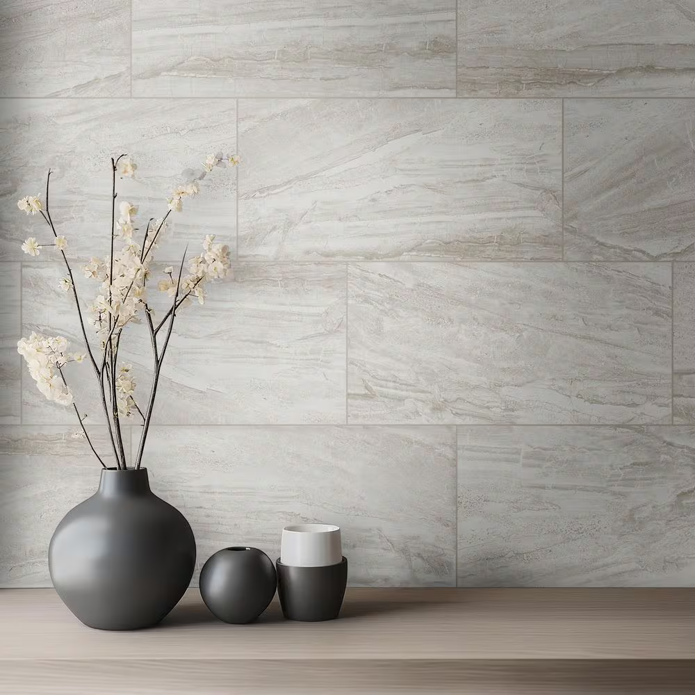 **PALLET SALE - 3 boxes (48 sqft) @ $0.39/sqft** Vigo Gris 12x24 Matte Ceramic Marble Look Floor and Wall Tile, NHDVIGRI1224, 9.65mm, 8pcs, 61.6 lbs, 16sf, Retail: $0.89/sf, $14.22/box, FINAL PRICE: $0.79/sf, $12.64 + Tax