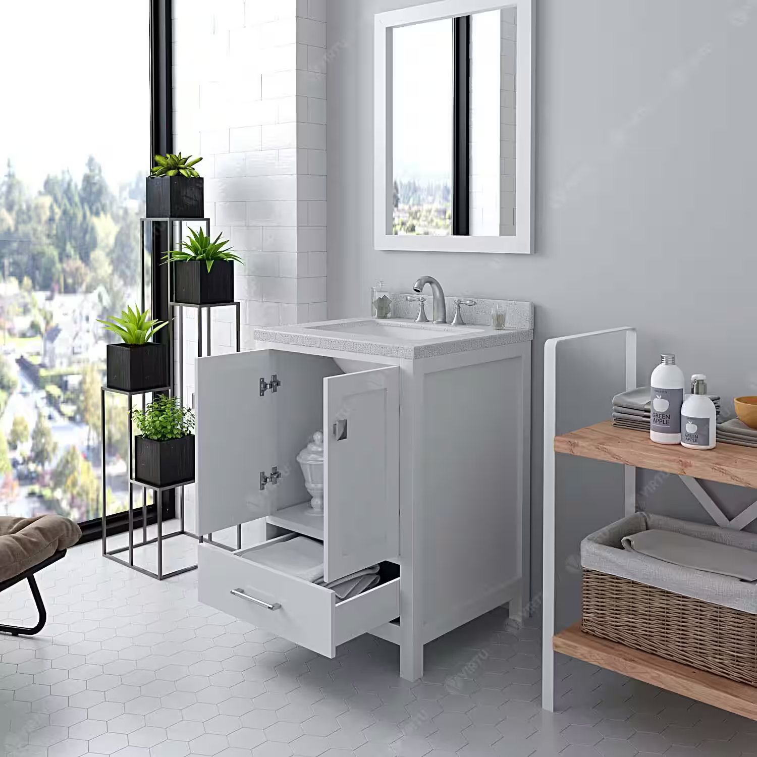 Caroline Avenue 24-in White Undermount Single Sink Bathroom Vanity with Dazzle White Quartz Top, GS-50024-DWQSQ-WH, FINAL PRICE $