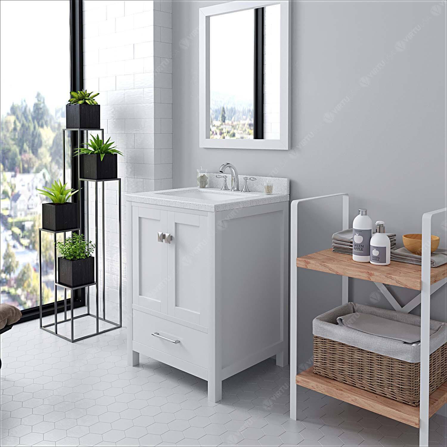 Caroline Avenue 24-in White Undermount Single Sink Bathroom Vanity with Dazzle White Quartz Top, GS-50024-DWQSQ-WH, FINAL PRICE $