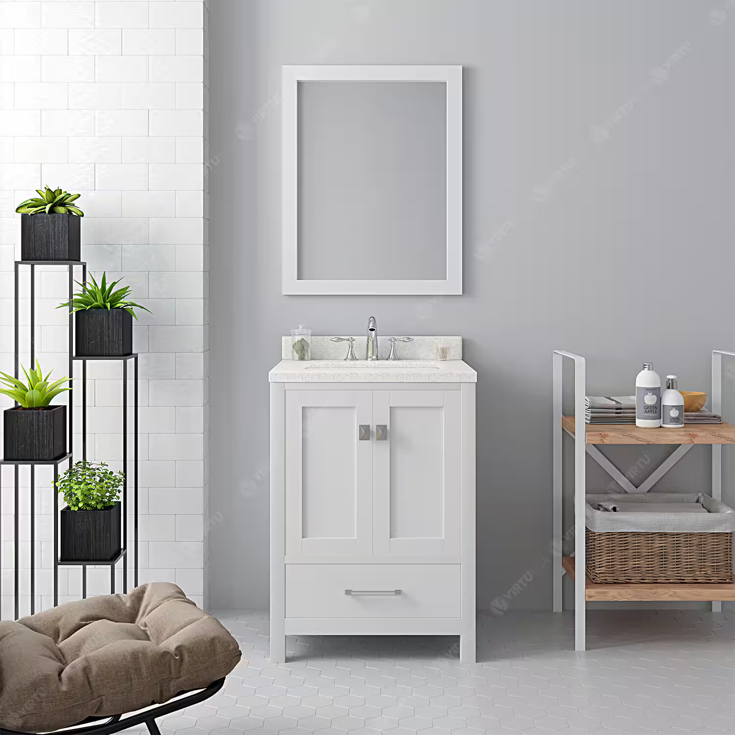 Caroline Avenue 24-in White Undermount Single Sink Bathroom Vanity with Dazzle White Quartz Top, GS-50024-DWQSQ-WH, FINAL PRICE $