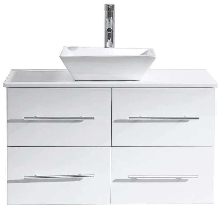 Marsala 35-in White Single Sink Floating Bathroom Vanity with White Engineered Stone Top, MS-565-WM-WH