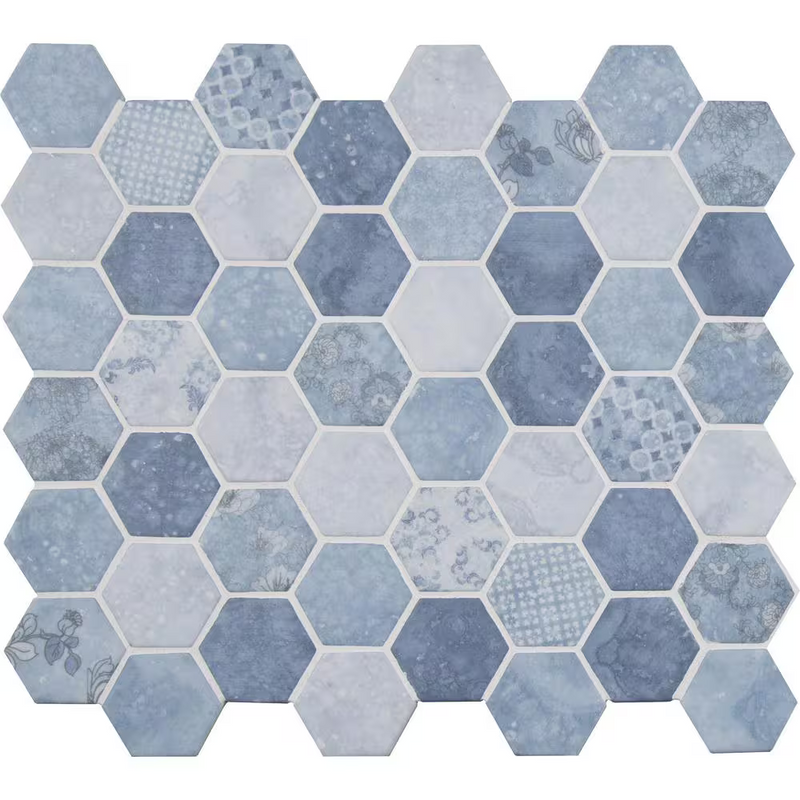Vista Azul Hexagon 11x13 Patterned Glass Mesh-Mounted Mosaic, SMOT-GLS-VISAZU6MM, 14.7sf, 15 pcs, 45 lbs, FINAL PRICE: $6.99/pc, $104.85/box + Tax