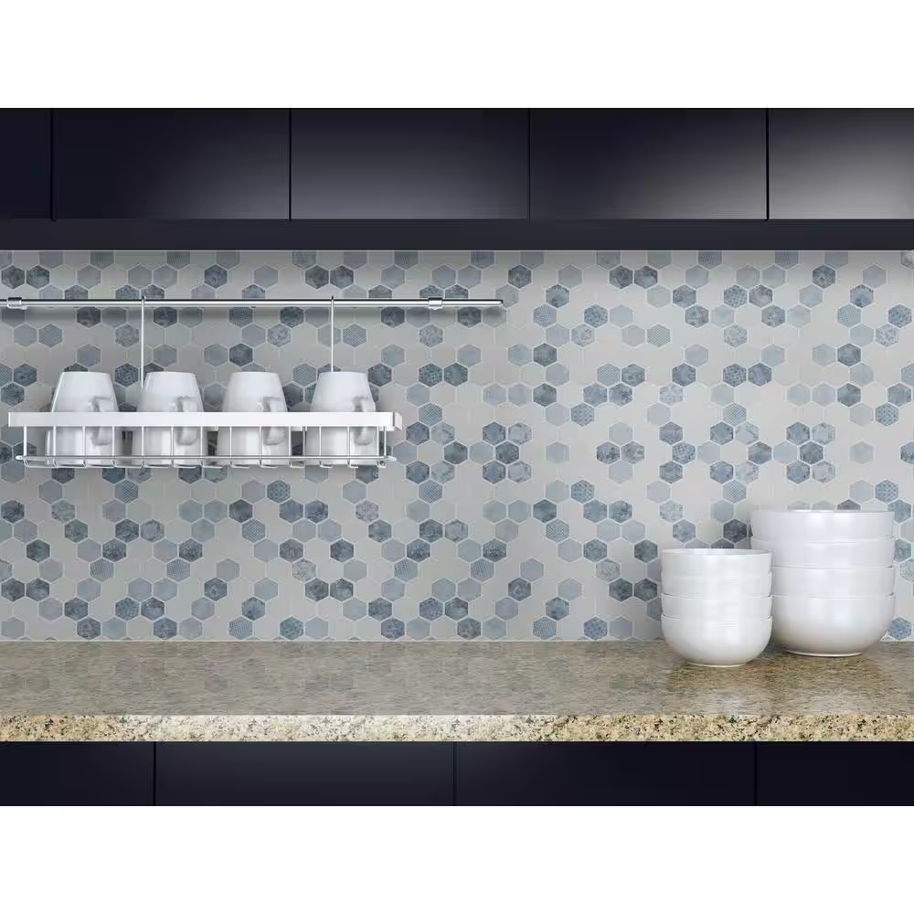 Vista Azul Hexagon 11x13 Patterned Glass Mesh-Mounted Mosaic, SMOT-GLS-VISAZU6MM, 14.7sf, 15 pcs, 45 lbs, FINAL PRICE: $6.99/pc, $104.85/box + Tax